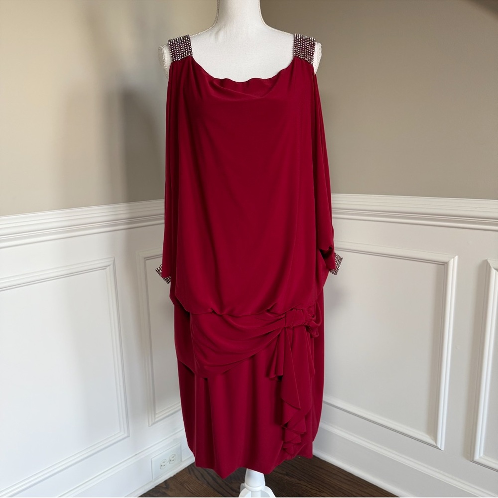 Betsy & Adam Red Embellished Drop Waist Dress Size 18W
